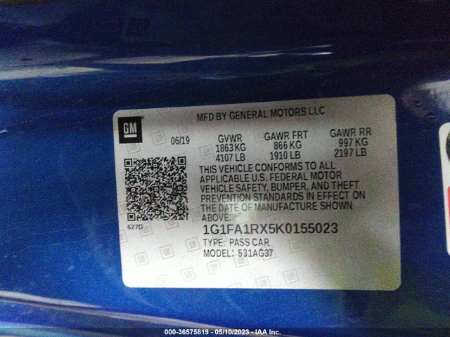 Chevrolet Camaro 1ls 2019 1G1FA1RX5K0155023 Image 11