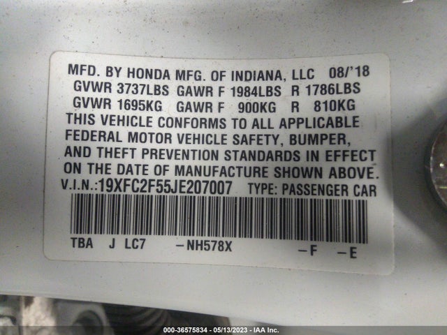 Honda Civic Sedan Lx 2018 19XFC2F55JE207007 Image 9