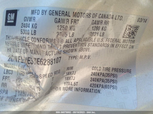 Chevrolet Equinox Ltz 2014 2GNFLHE37E6288107 Image 9