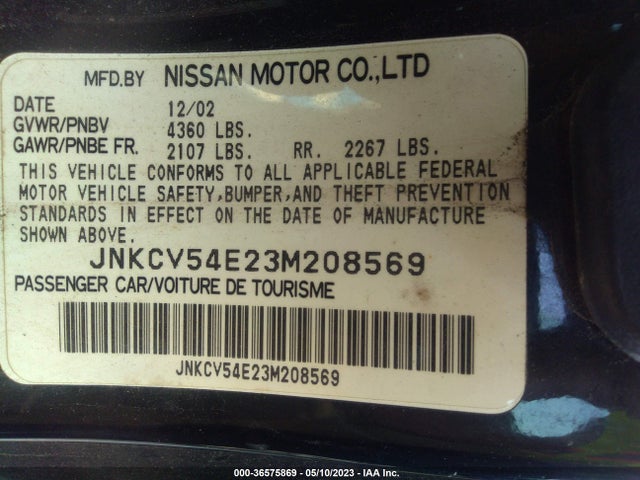 2003 INFINITI G35 COUPE W/LEATHER VIN: JNKCV54E23M208569