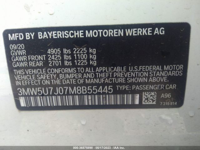 3MW5U7J07M8B55445 BMW 3 Series M340i