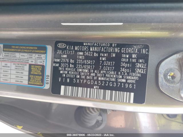 5XYPGDA52JG371961 KIA Sorento Lx V6