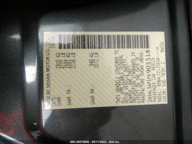 1N4AL3AP1FN905518 Nissan Altima 2.5 Sl