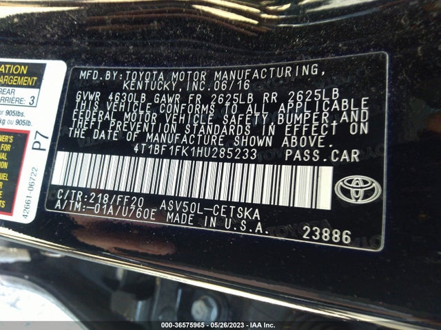 Toyota Camry Xle/se/le/xse 2017 4T1BF1FK1HU285233 Image 10