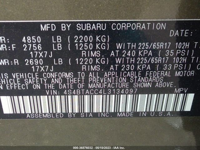 4S4BTACC4L3134097 Subaru Outback Premium