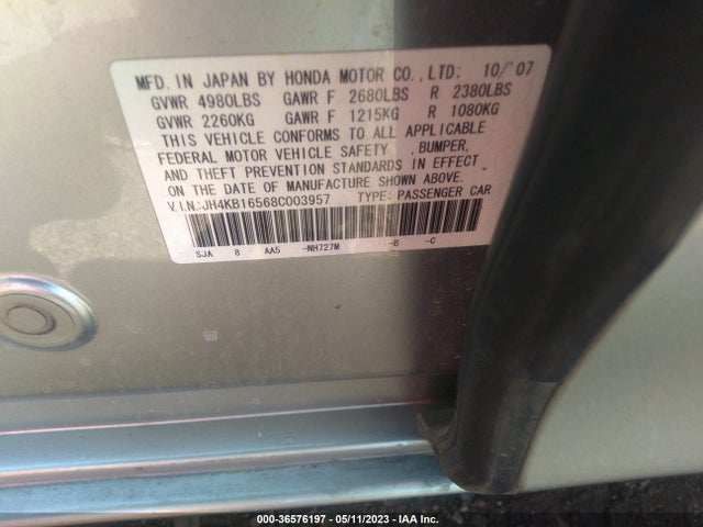 2008 ACURA RL VIN: JH4KB16568C003957