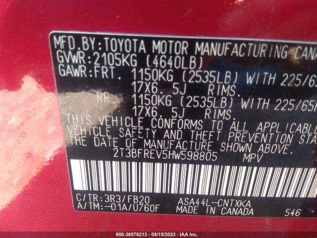 Toyota RAV4 LE 2017 2T3BFREV5HW598805 Image 10
