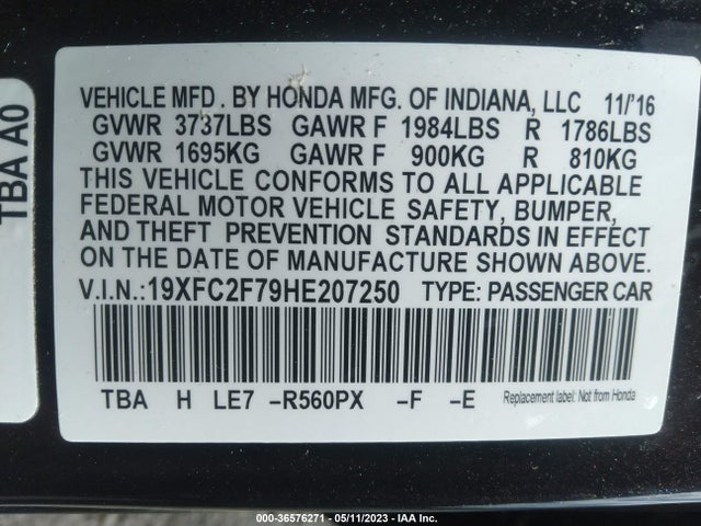 Honda Civic Sedan Ex 2017 19XFC2F79HE207250 Image 9