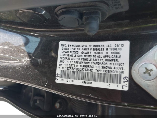 Продаж на аукціоні авто 2013 Honda Civic Sdn Ex, vin: 19XFB2F86DE213142, номер лоту: 36576280