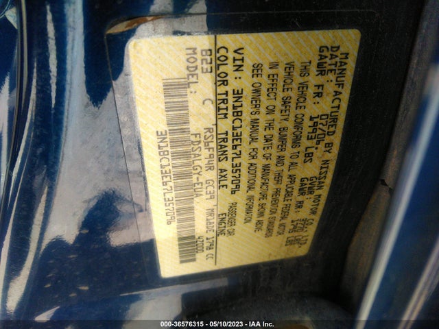 2007 NISSAN VERSA 1.8 SL VIN: 3N1BC13E67L357096