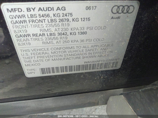 WA1ANAFY3J2020767 Audi Q5 Premium/tech Premium