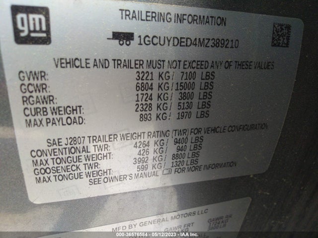 Chevrolet Silverado 1500 Lt 2021 1GCUYDED4MZ389210 Image 9
