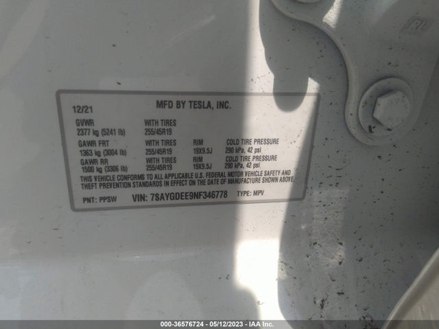 7SAYGDEE9NF346778 Tesla Model Y Long Range