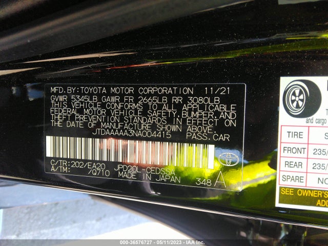 2022 Toyota Mirai, VIN: JTDAAAAA3NA004415