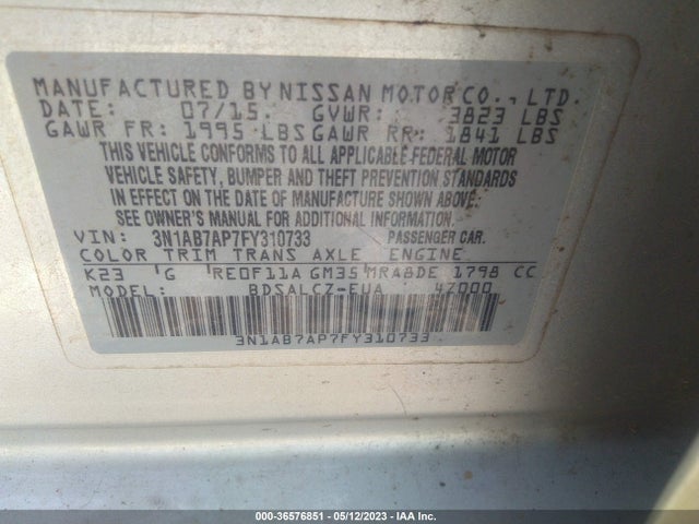 Nissan SENTRA S 2015 3N1AB7AP7FY310733 Image 9
