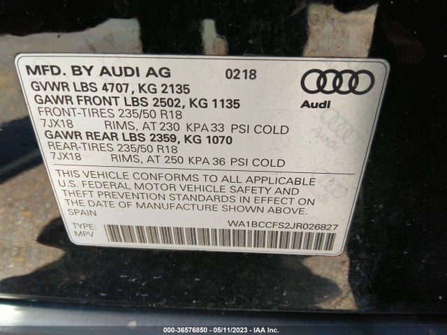 WA1BCCFS2JR026827 Audi Q3 PREMIUM