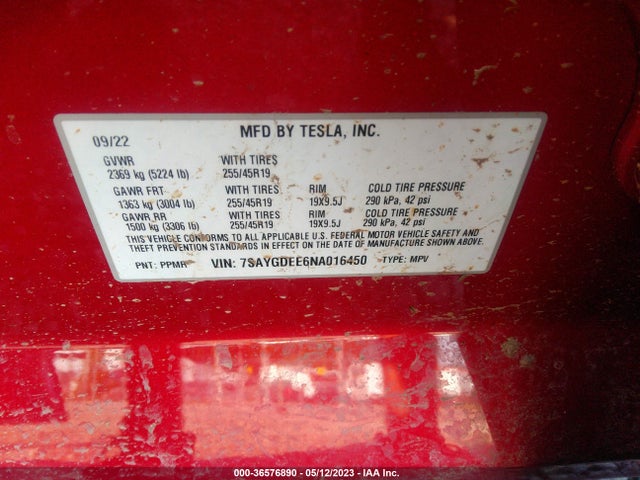 7SAYGDEE6NA016450 Tesla Model Y Long Range