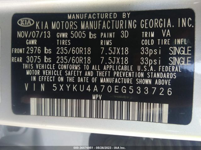 5XYKU4A70EG533726 KIA SORENTO EX