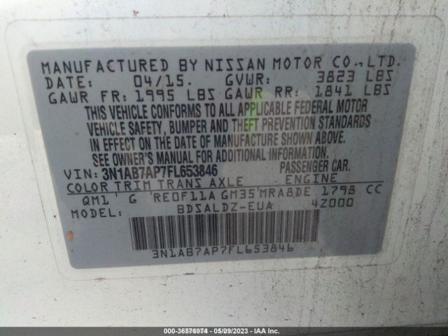 3N1AB7AP7FL653846 Nissan Sentra Sr/sl/s/sv/fe+ S