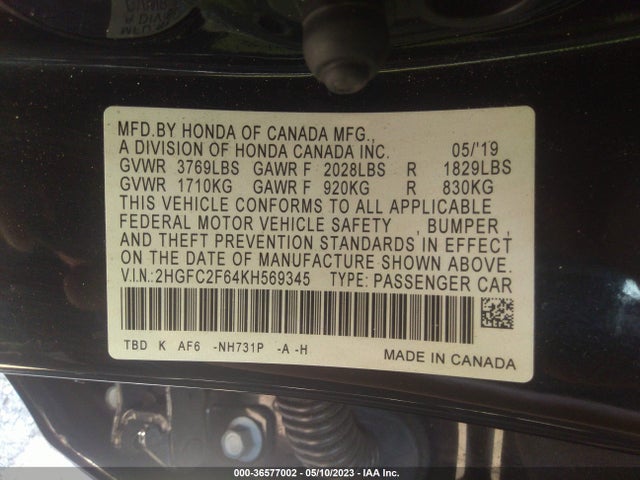Honda Civic Sedan Lx 2019 2HGFC2F64KH569345 Image 9