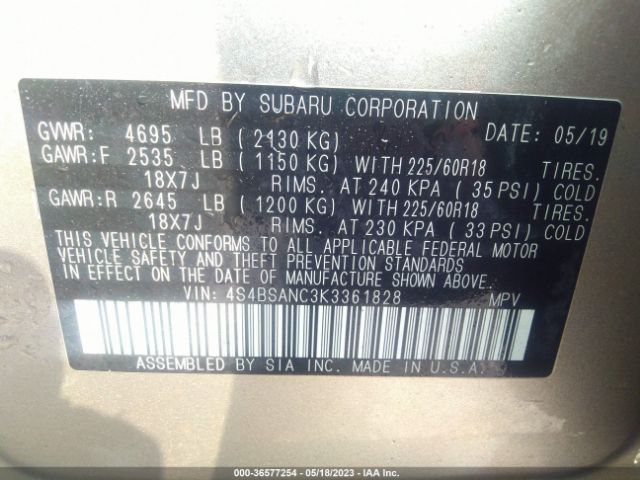 4S4BSANC3K3361828 Subaru Outback Limited