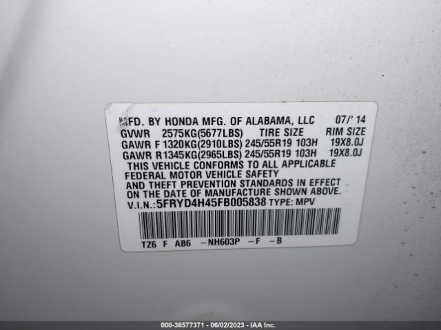5FRYD4H45FB005838 Acura Mdx Tech Pkg