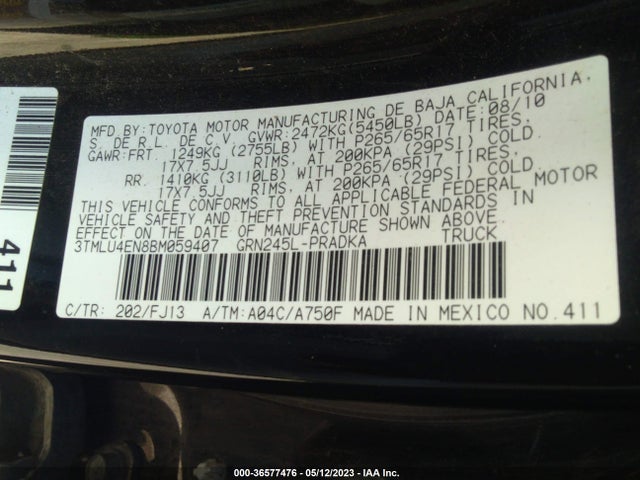 2011 TOYOTA TACOMA VIN: 3TMLU4EN8BM059407