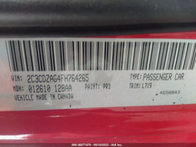 2C3CDZAG4FH764265 Dodge Challenger Sxt