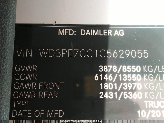 2012 MERCEDES-BENZ SPRINTER CARGO VANS VIN: WD3PE7CC1C5629055