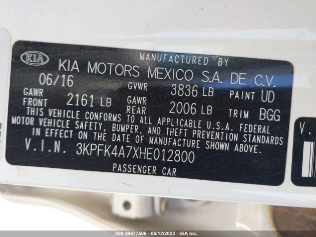 3KPFK4A7XHE012800 KIA FORTE LX