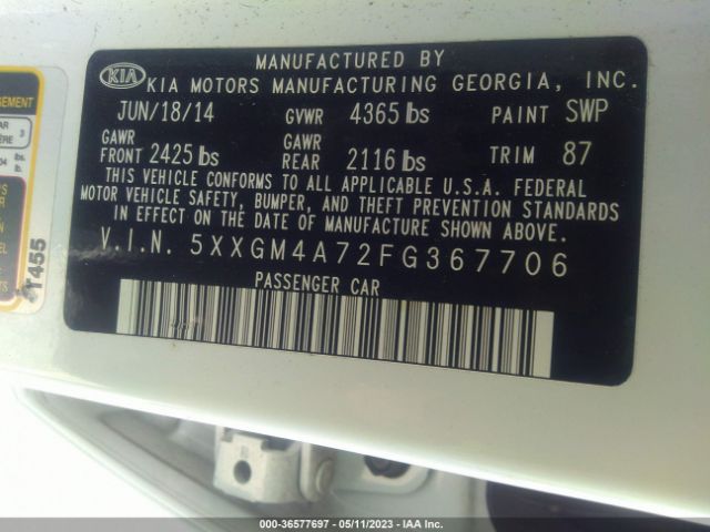 5XXGM4A72FG367706 KIA Optima Lx