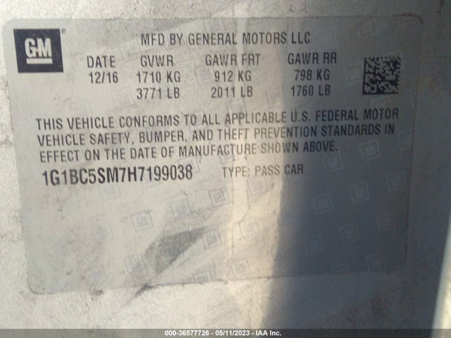 Chevrolet CRUZE LS 2017 1G1BC5SM7H7199038 Image 10