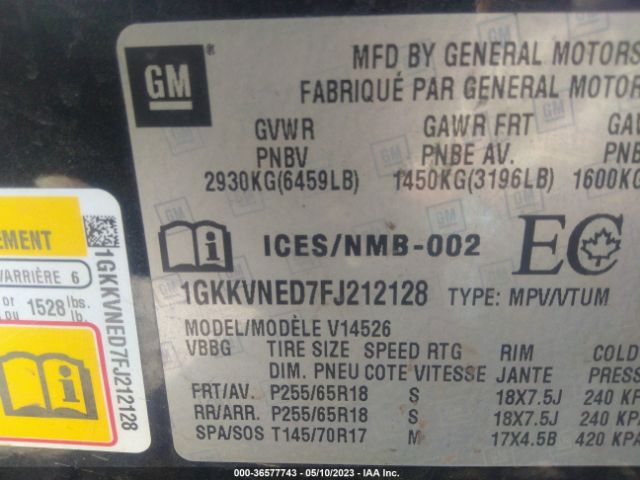 1GKKVNED7FJ212128 GMC ACADIA SLE