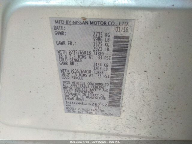 5N1AR2MN8GC626752 Nissan Pathfinder Sv