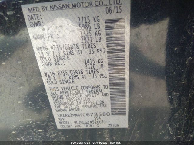 5N1AR2MM4FC678580 Nissan Pathfinder Sl