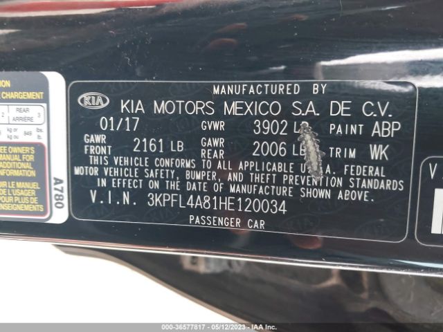 3KPFL4A81HE120034 KIA FORTE EX