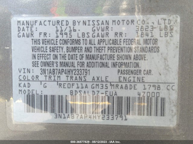 Nissan SENTRA SV 2017 3N1AB7AP4HY233791 Image 9