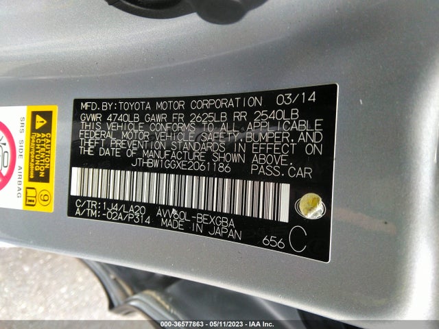 JTHBW1GGXE2061186 Lexus Es 300h Hybrid