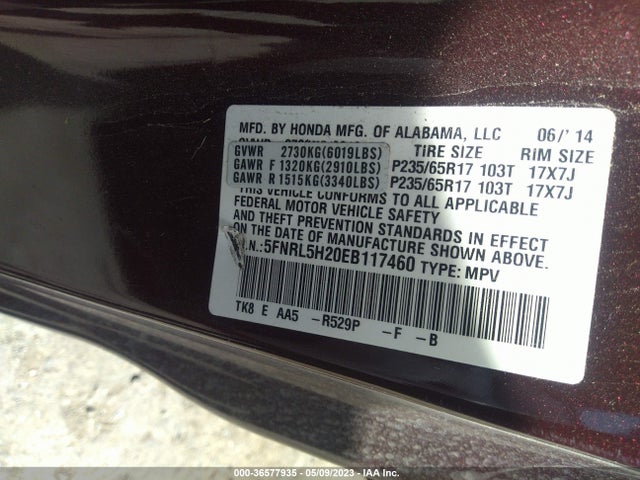 Honda ODYSSEY LX 2014 5FNRL5H20EB117460 Image 9