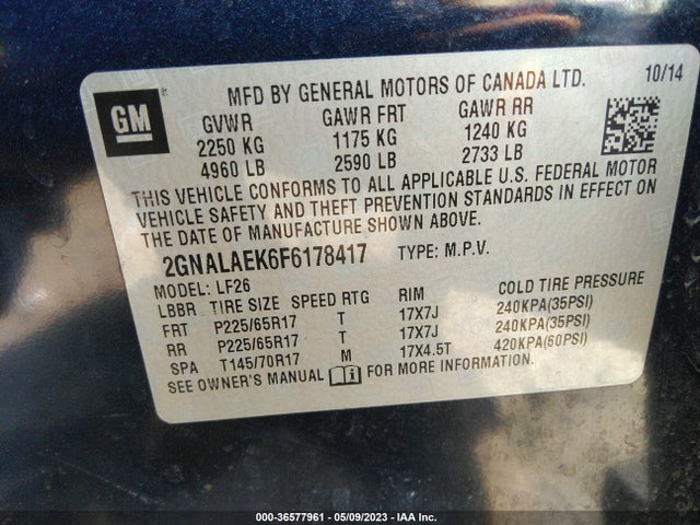 Chevrolet EQUINOX LS 2015 2GNALAEK6F6178417 Image 10