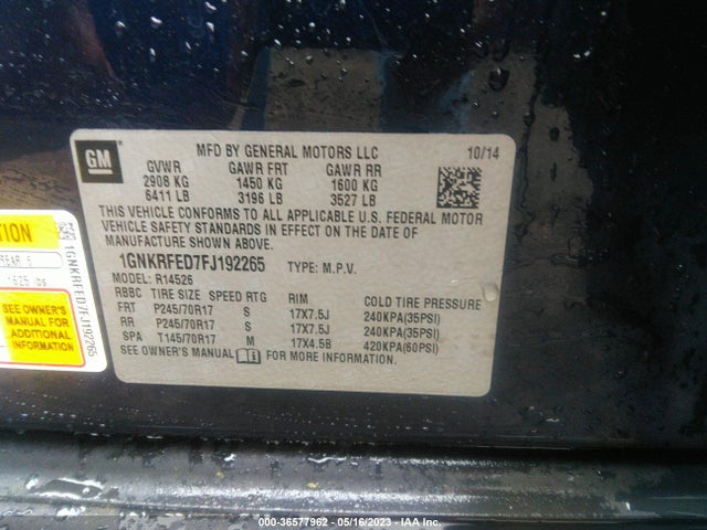 Chevrolet Traverse Ls 2015 1GNKRFED7FJ192265 Image 9