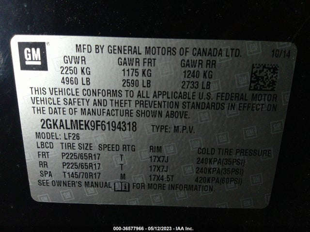 2GKALMEK9F6194318 GMC Terrain Sle