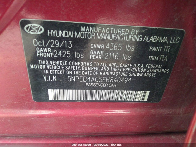 Hyundai SONATA GLS 2014 5NPEB4AC5EH840494 Image 11