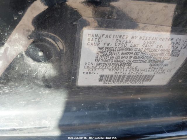 3N1CN7APXFL928786 Nissan Versa S Plus
