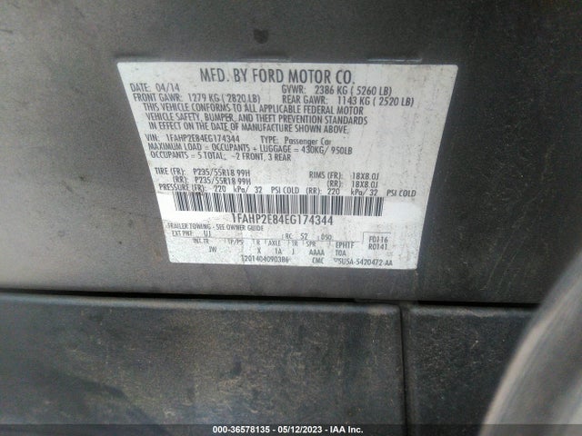 Ford TAURUS SEL 2014 1FAHP2E84EG174344 Image 10