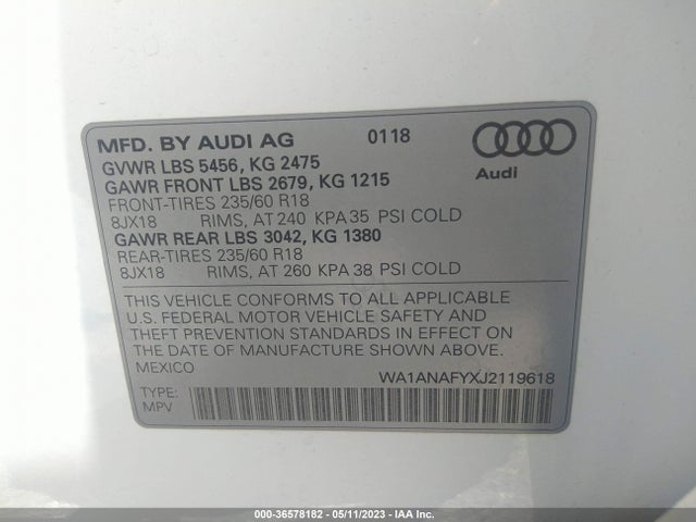 WA1ANAFYXJ2119618 Audi Q5 Premium/tech Premium