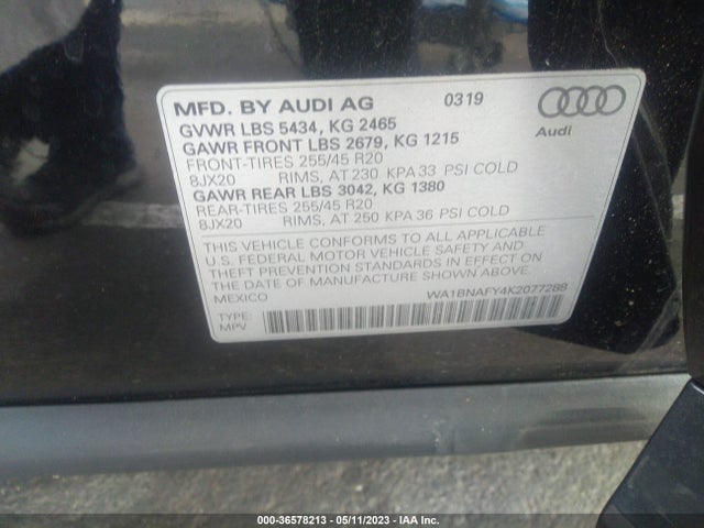 WA1BNAFY4K2077288 Audi Q5 Premium Plus