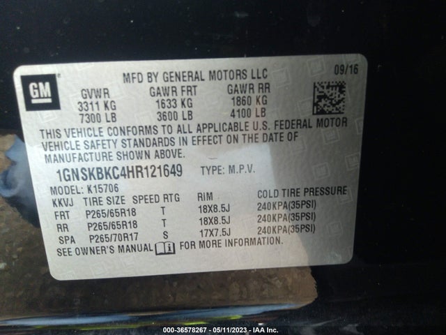 Chevrolet Tahoe Lt 2017 1GNSKBKC4HR121649 Image 9
