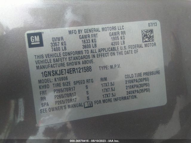 Chevrolet Suburban Lt 2014 1GNSKJE74ER121588 Image 10