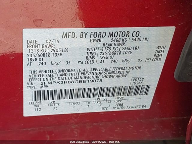 2FMPK3K88GBB19075 Ford Edge Titanium